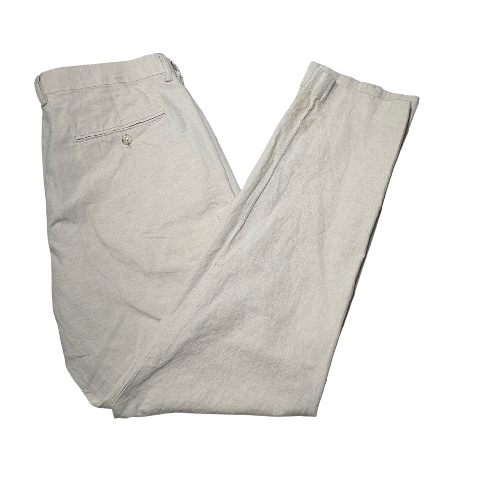 J.Crew Ludlow Slim Pants Mens 34x32 Cream Baird McNutt Irish Linen Cotton AU429